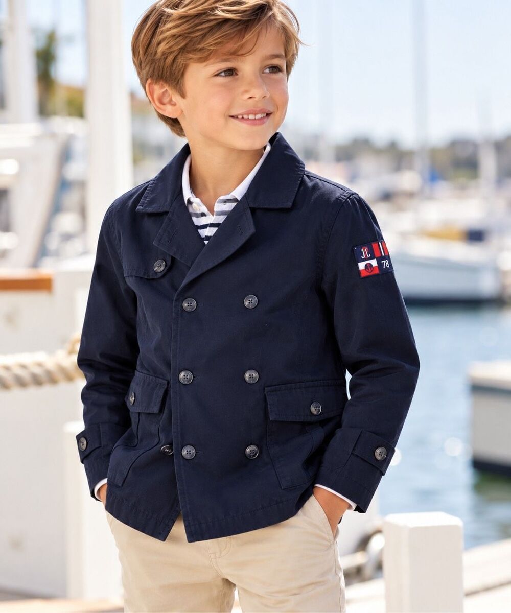NWT Jacadi Paris Boys 8 Navy Nautical Double Breasted Jacket Coat 128 cm
